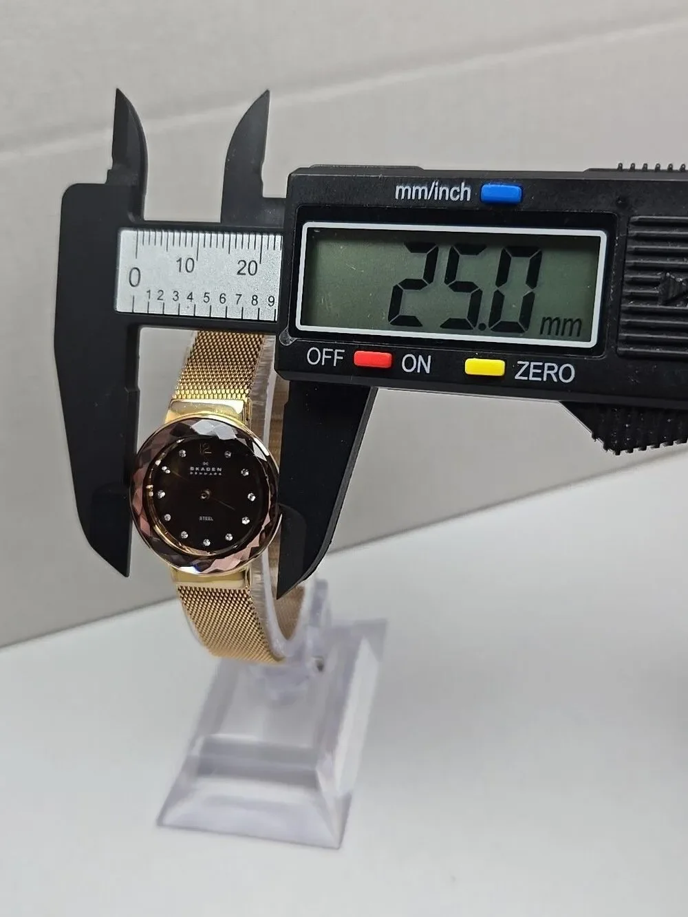 Skagen Leonora Faceted Crystal Rose Gold Mesh Watch Brown MOP New Battery